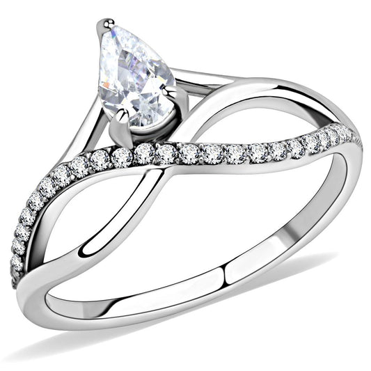 DA149 - High polished (no plating) Stainless Steel Ring with AAA Grade CZ in Clear-0