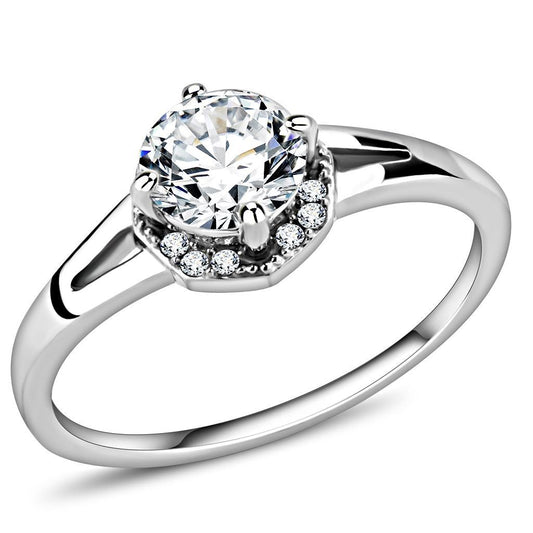 DA150 - High polished (no plating) Stainless Steel Ring with AAA Grade CZ in Clear-0