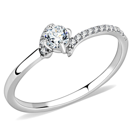 DA152 - High polished (no plating) Stainless Steel Ring with AAA Grade CZ in Clear-0
