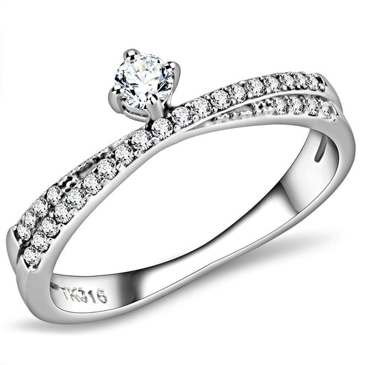 DA153 - High polished (no plating) Stainless Steel Ring with AAA Grade CZ in Clear-0