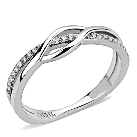 DA157 - High polished (no plating) Stainless Steel Ring with AAA Grade CZ in Clear-0