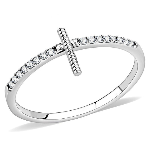 DA161 - High polished (no plating) Stainless Steel Ring with AAA Grade CZ in Clear-0