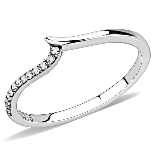 DA162 - High polished (no plating) Stainless Steel Ring with AAA Grade CZ in Clear-0