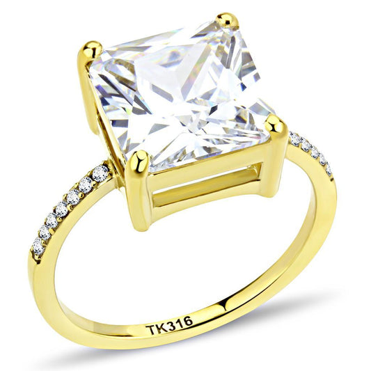 DA172 - IP Gold(Ion Plating) Stainless Steel Ring with AAA Grade CZ in Clear-0