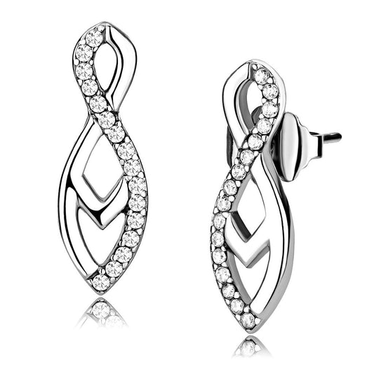 DA176 - High polished (no plating) Stainless Steel Earrings with AAA Grade CZ in Clear-0