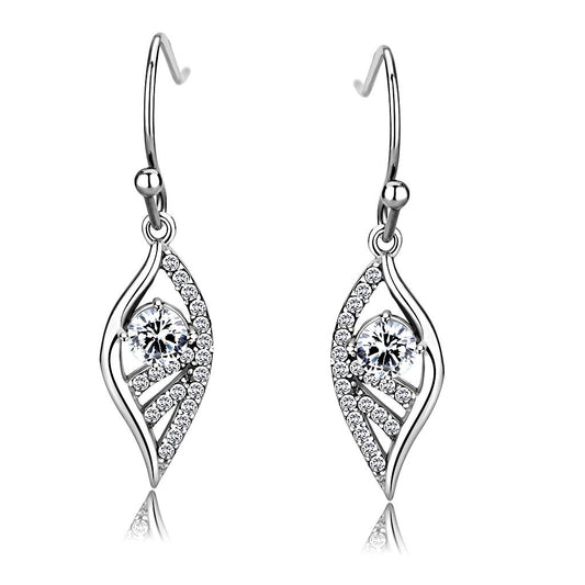 DA178 - High polished (no plating) Stainless Steel Earrings with AAA Grade CZ in Clear-0