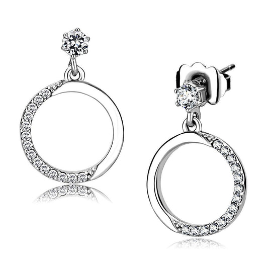 DA180 - High polished (no plating) Stainless Steel Earrings with AAA Grade CZ in Clear-0