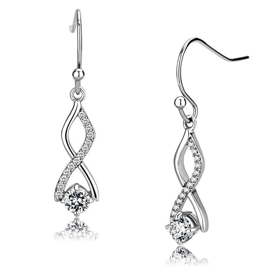 DA181 - High polished (no plating) Stainless Steel Earrings with AAA Grade CZ in Clear-0