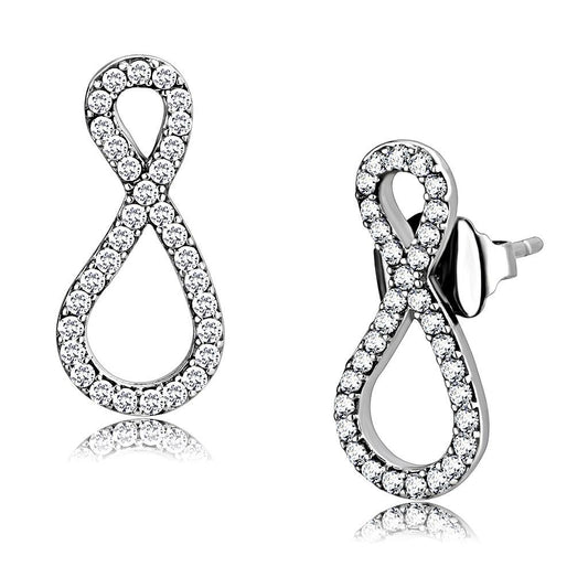 DA186 - High polished (no plating) Stainless Steel Earrings with AAA Grade CZ in Clear-0
