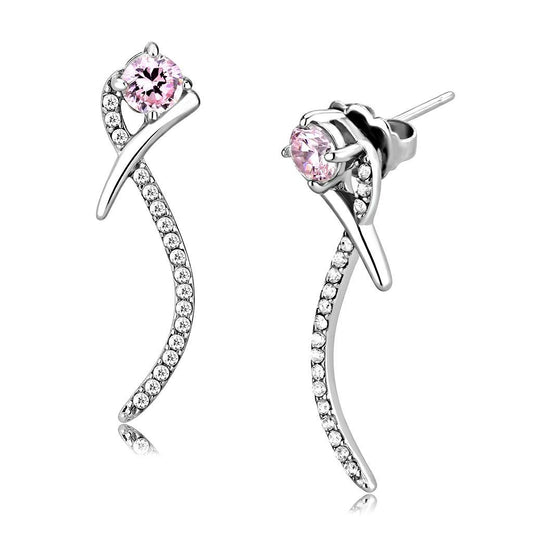 DA188 - High polished (no plating) Stainless Steel Earrings with AAA Grade CZ in Rose-0
