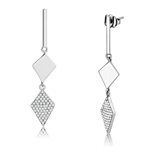 DA194 - High polished (no plating) Stainless Steel Earrings with AAA Grade CZ in Clear-0