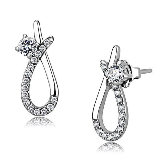 DA196 - High polished (no plating) Stainless Steel Earrings with AAA Grade CZ in Clear-0
