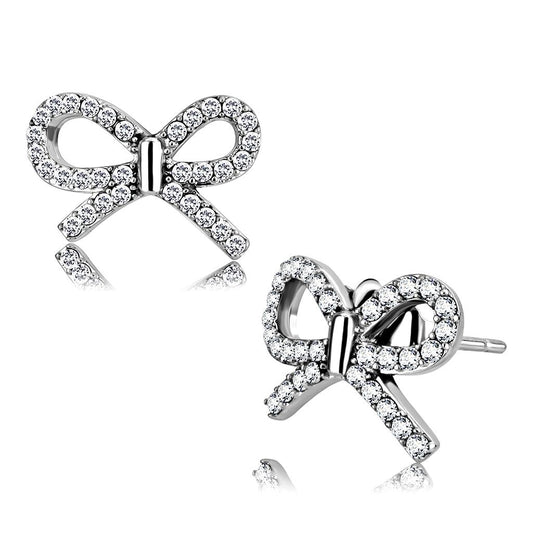 DA197 - High polished (no plating) Stainless Steel Earrings with AAA Grade CZ in Clear-0
