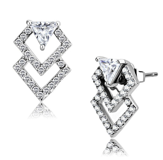 DA198 - High polished (no plating) Stainless Steel Earrings with AAA Grade CZ in Clear-0