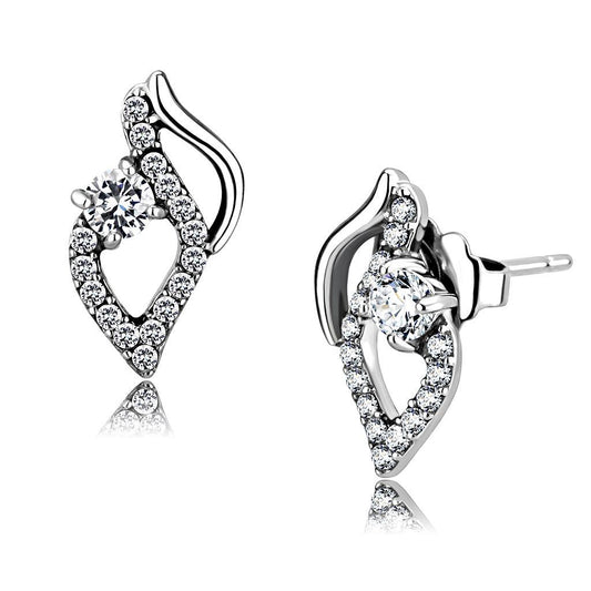 DA199 - High polished (no plating) Stainless Steel Earrings with AAA Grade CZ in Clear-0