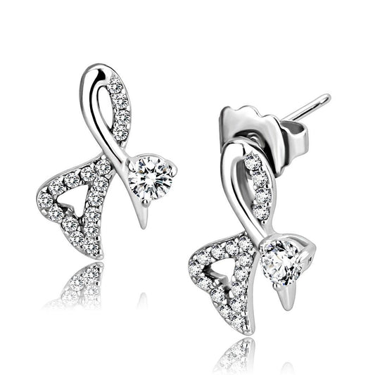 DA204 - High polished (no plating) Stainless Steel Earrings with AAA Grade CZ in Clear-0