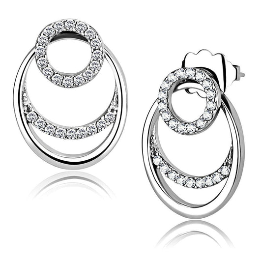 DA219 - High polished (no plating) Stainless Steel Earrings with AAA Grade CZ in Clear-0