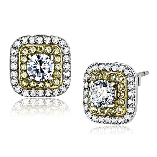 DA220 - Two-Tone IP Gold (Ion Plating) Stainless Steel Earrings with AAA Grade CZ in Clear-0