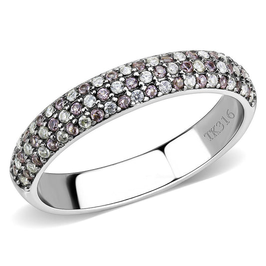 DA231 - High polished (no plating) Stainless Steel Ring with AAA Grade CZ in Multi Color-0
