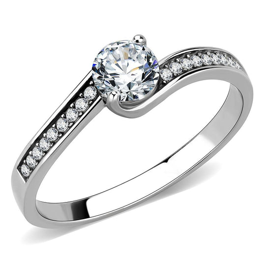 DA233 - High polished (no plating) Stainless Steel Ring with AAA Grade CZ in Clear-0