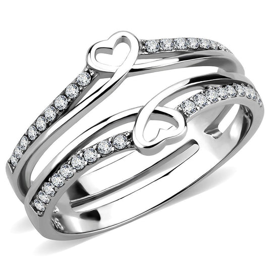 DA242 - High polished (no plating) Stainless Steel Ring with AAA Grade CZ in Clear-0