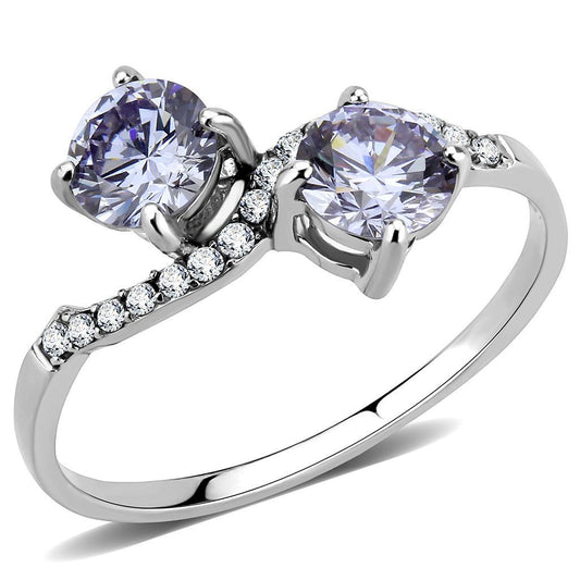 DA244 - High polished (no plating) Stainless Steel Ring with AAA Grade CZ in Light Amethyst-0