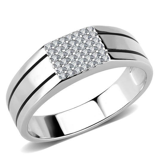 DA253 - High polished (no plating) Stainless Steel Ring with AAA Grade CZ in Clear-0