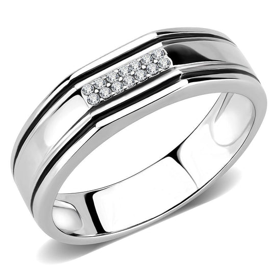 DA254 - High polished (no plating) Stainless Steel Ring with AAA Grade CZ in Clear-0