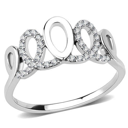 DA258 - High polished (no plating) Stainless Steel Ring with AAA Grade CZ in Clear-0