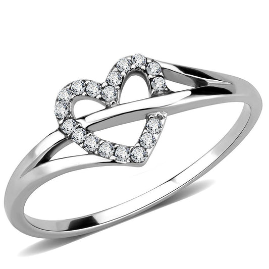 DA259 - High polished (no plating) Stainless Steel Ring with AAA Grade CZ in Clear-0