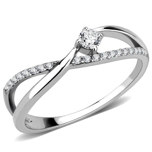 DA261 - High polished (no plating) Stainless Steel Ring with AAA Grade CZ in Clear-0