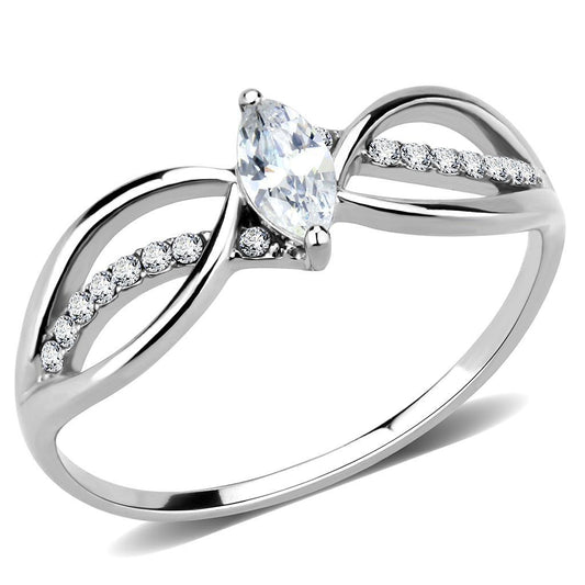 DA262 - High polished (no plating) Stainless Steel Ring with AAA Grade CZ in Clear-0