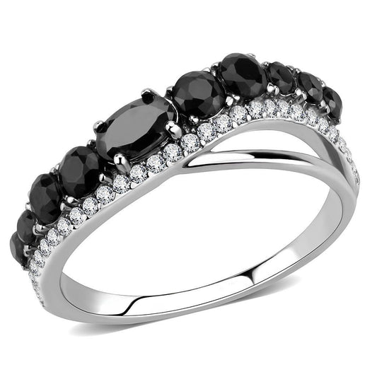 DA269 - High polished (no plating) Stainless Steel Ring with AAA Grade CZ in Black Diamond-0