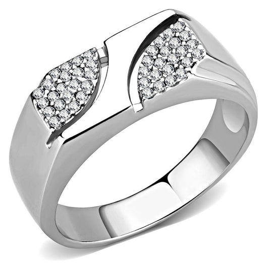 DA280 - High polished (no plating) Stainless Steel Ring with AAA Grade CZ in Clear-0