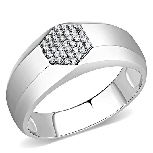 DA281 - High polished (no plating) Stainless Steel Ring with AAA Grade CZ in Clear-0