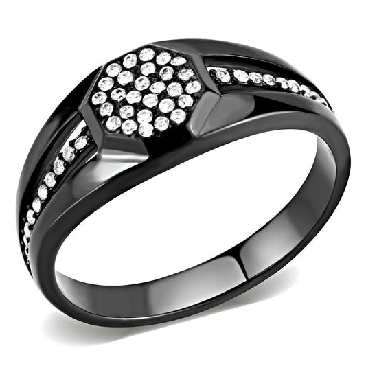 DA282 - IP Black(Ion Plating) Stainless Steel Ring with AAA Grade CZ in Clear-0