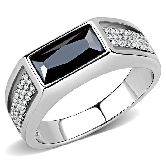 DA284 - High polished (no plating) Stainless Steel Ring with AAA Grade CZ in Black Diamond-0