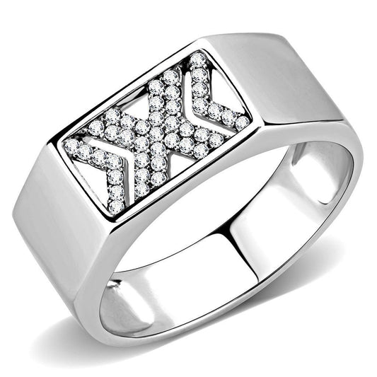 DA285 - High polished (no plating) Stainless Steel Ring with AAA Grade CZ in Clear-0