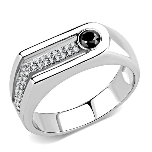 DA286 - High polished (no plating) Stainless Steel Ring with AAA Grade CZ in Black Diamond-0