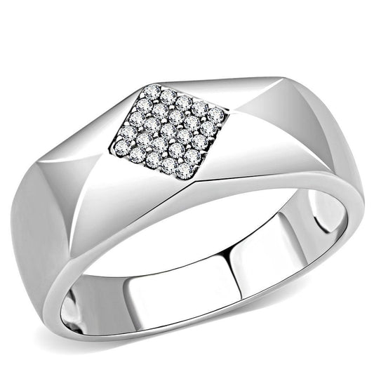 DA288 - High polished (no plating) Stainless Steel Ring with AAA Grade CZ in Clear-0