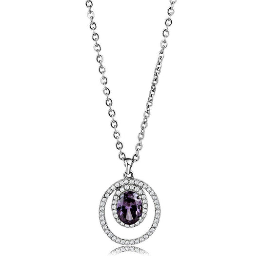 DA300 - High polished (no plating) Stainless Steel Chain Pendant with AAA Grade CZ in Amethyst-0