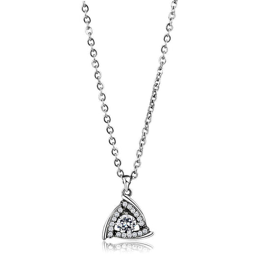 DA301 - High polished (no plating) Stainless Steel Chain Pendant with AAA Grade CZ in Clear-0