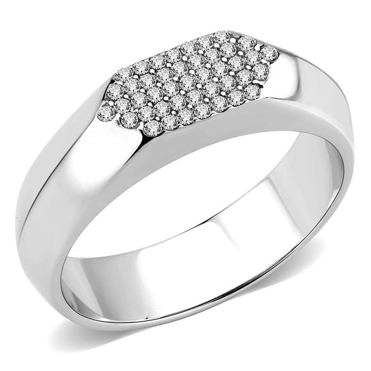DA302 - No Plating Stainless Steel Ring with AAA Grade CZ in Clear-0