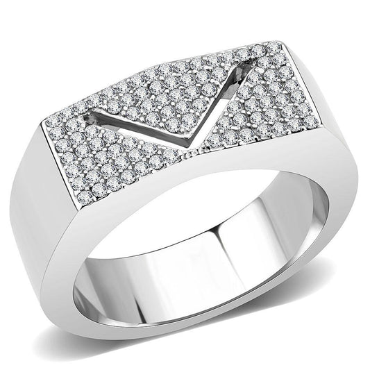 DA303 - No Plating Stainless Steel Ring with AAA Grade CZ in Clear-0