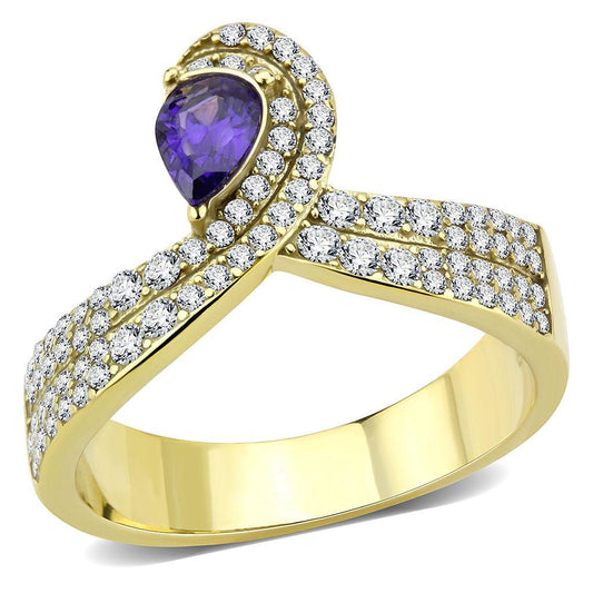 DA304 - IP Gold(Ion Plating) Stainless Steel Ring with AAA Grade CZ in Tanzanite-0