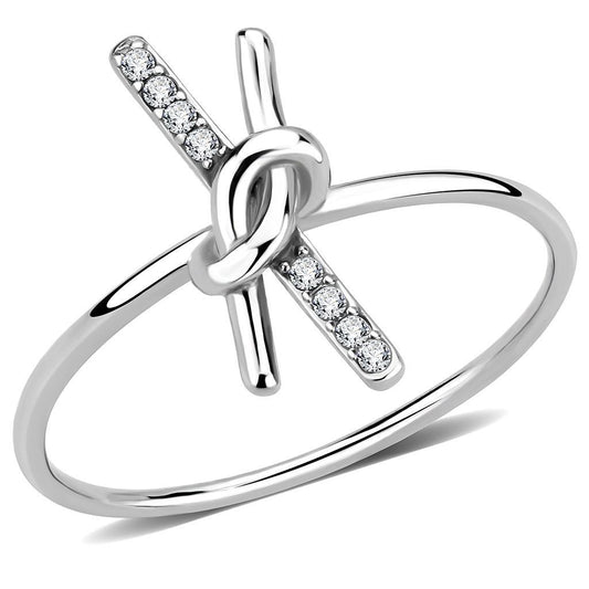 DA313 - No Plating Stainless Steel Ring with AAA Grade CZ in Clear-0