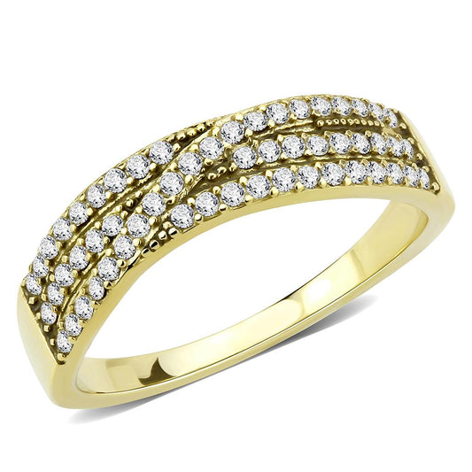DA321 - IP Gold(Ion Plating) Stainless Steel Ring with AAA Grade CZ in Clear-0
