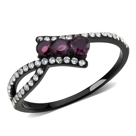 DA324 - IP Black(Ion Plating) Stainless Steel Ring with AAA Grade CZ in Fuchsia-0