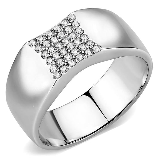 DA345 - No Plating Stainless Steel Ring with AAA Grade CZ in Clear-0