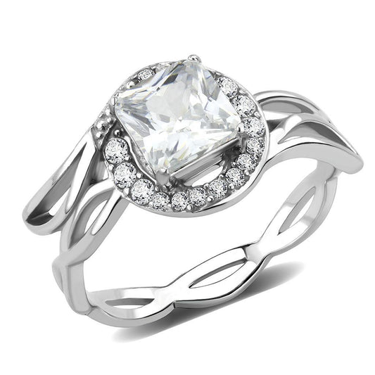 DA357 - High polished (no plating) Stainless Steel Ring with AAA Grade CZ in Clear-0